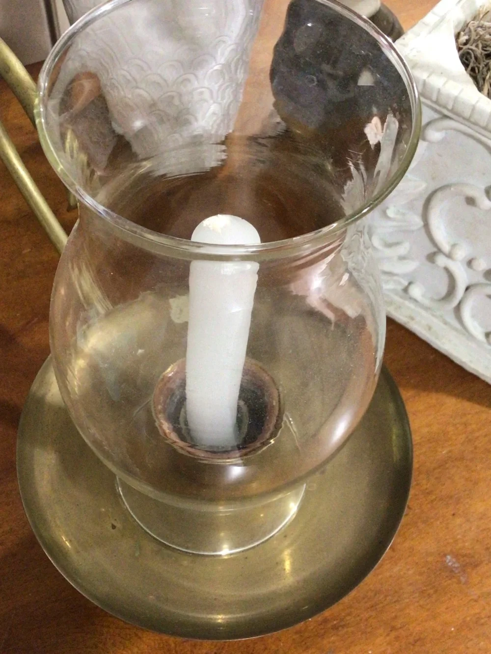 Brass Baldwin Hurricane Candle Vintage Holder with Clear Glass